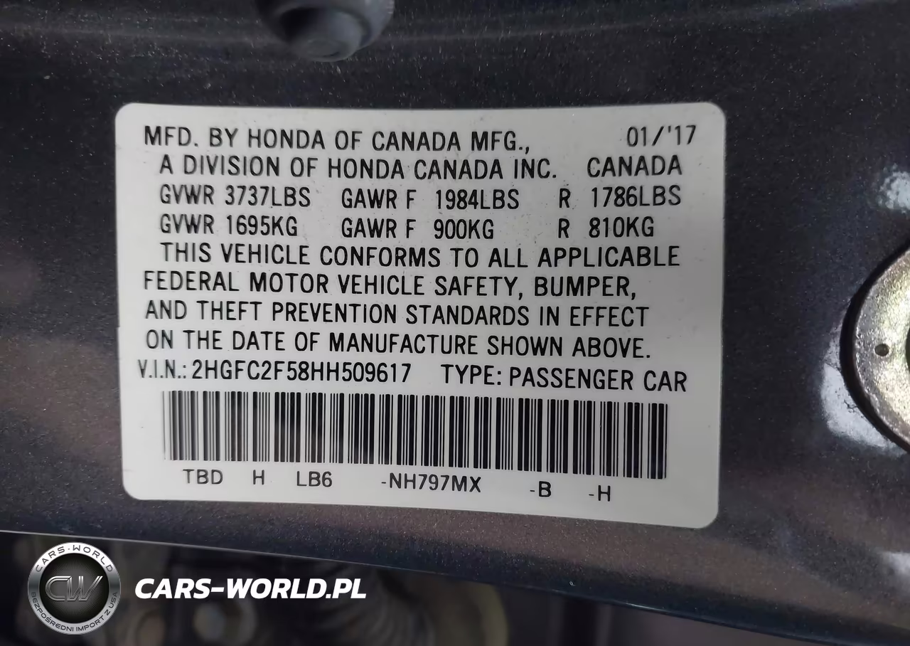 2017 Honda Civic Lx VIN:2HGFC2F58HH509617 - 9