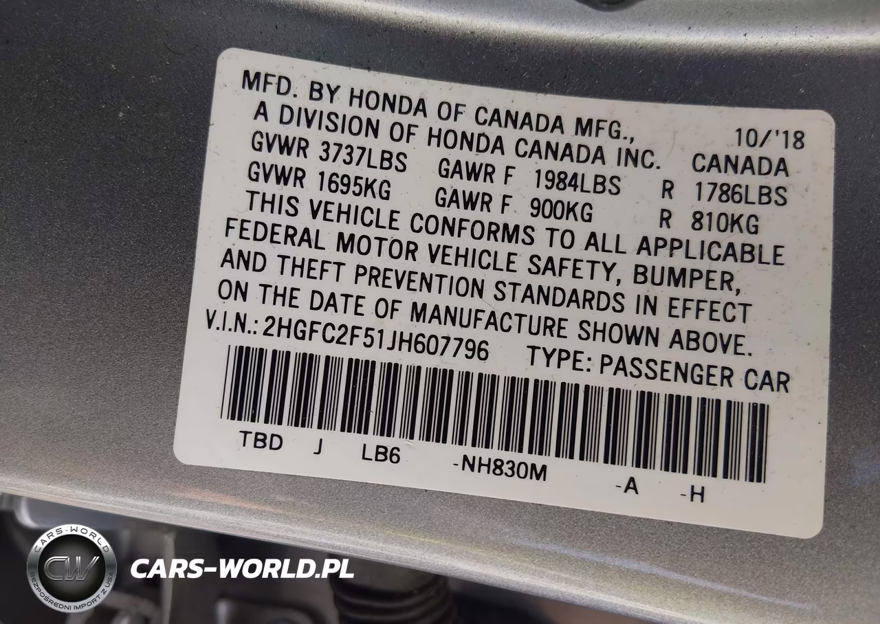 2018 Honda Civic Lx VIN:2HGFC2F51JH607796 - 9