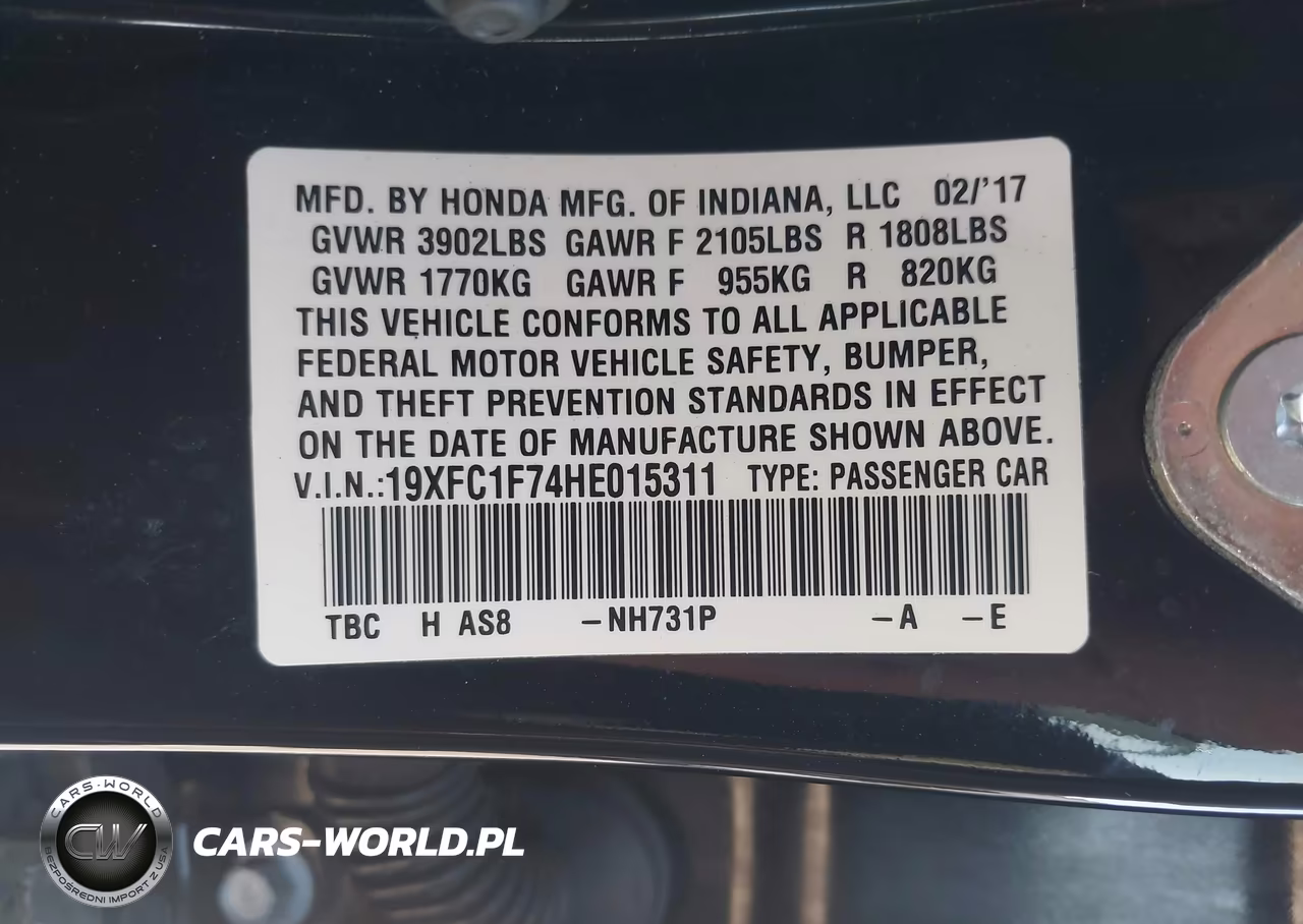 2017 Honda Civic Ex-L VIN:19XFC1F74HE015311 - 9