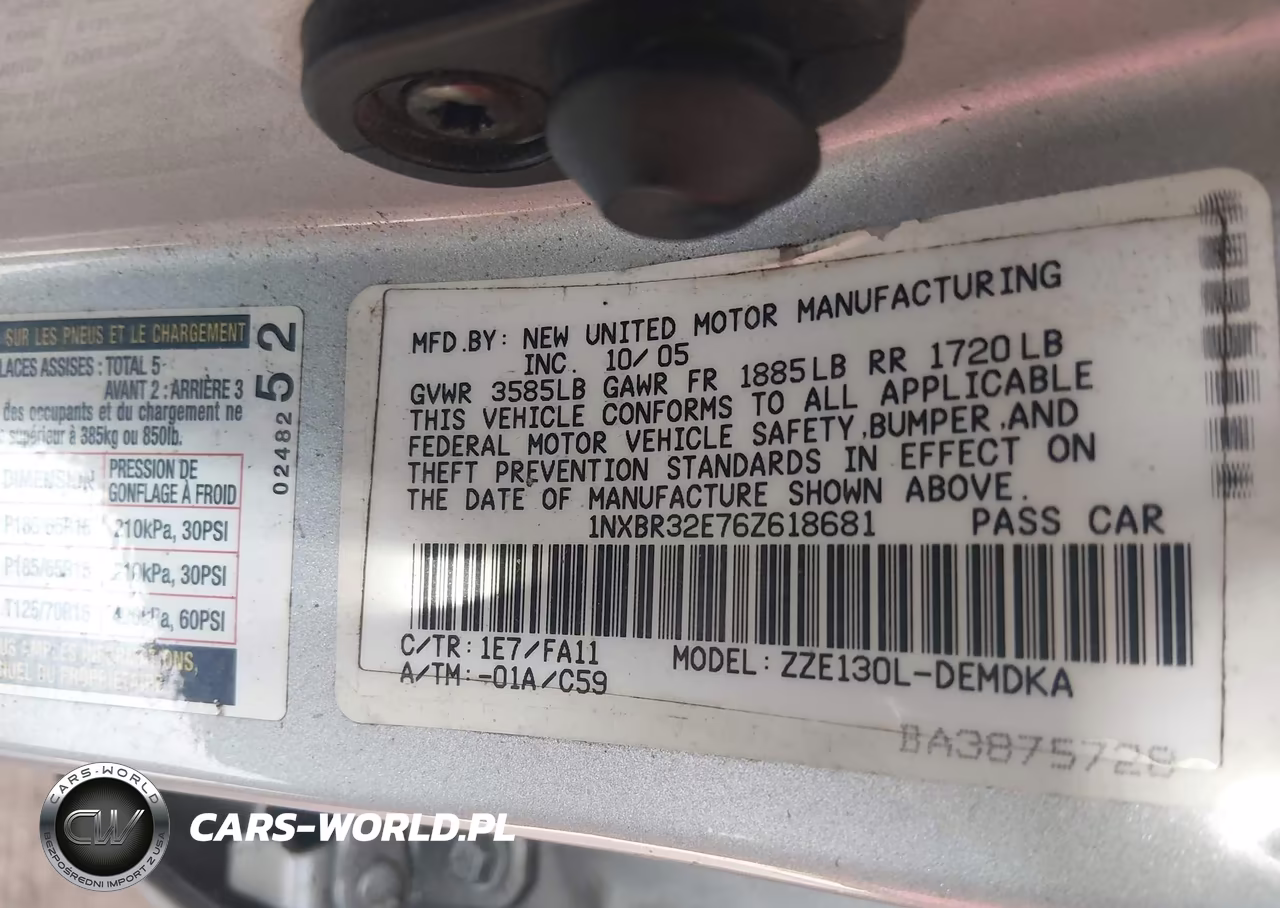 2006 Toyota Corolla Ce VIN:1NXBR32E76Z618681 - 9