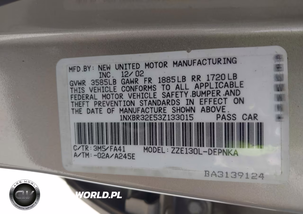 2003 Toyota Corolla Le VIN:1NXBR32E53Z133015 - 9