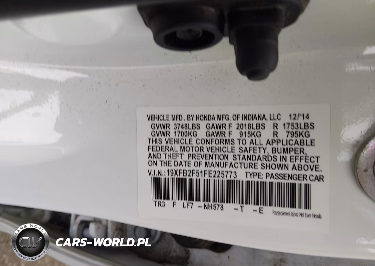 2015 Honda Civic Lx VIN:19XFB2F51FE225773 - 9