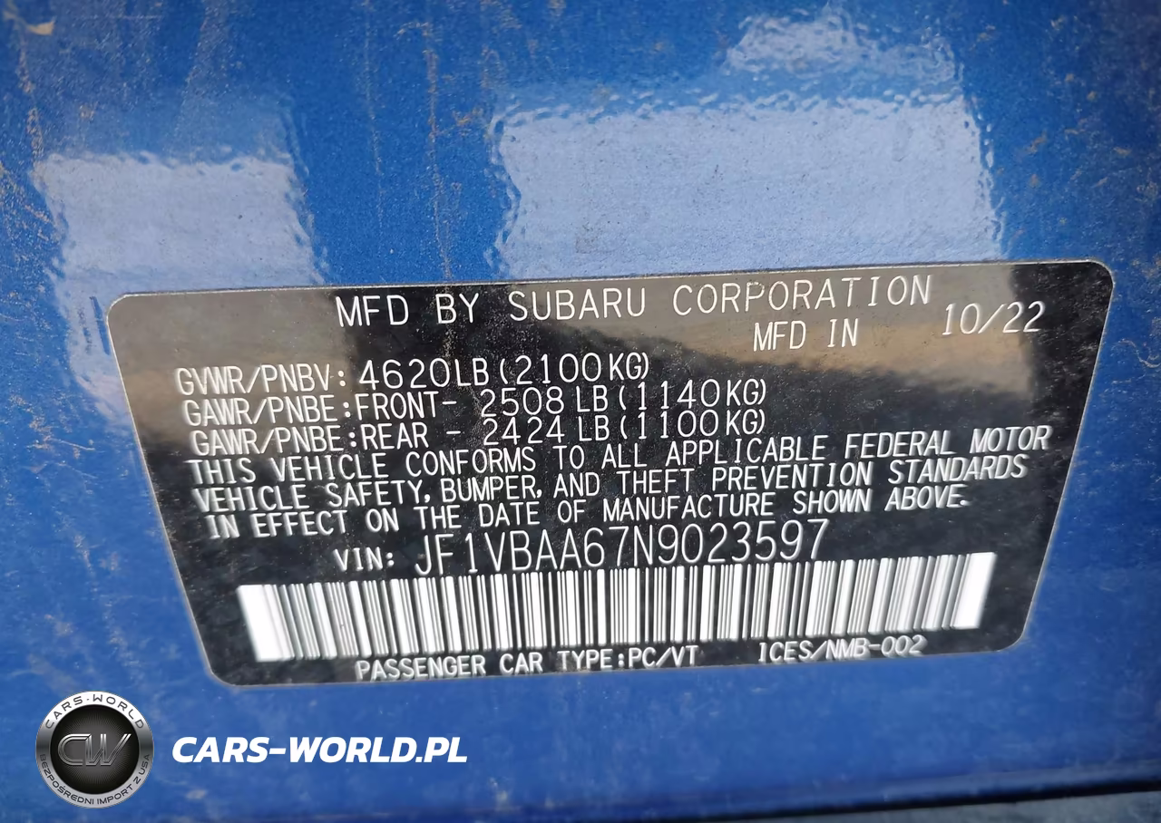 2022 Subaru Wrx VIN:JF1VBAA67N9023597 - 9
