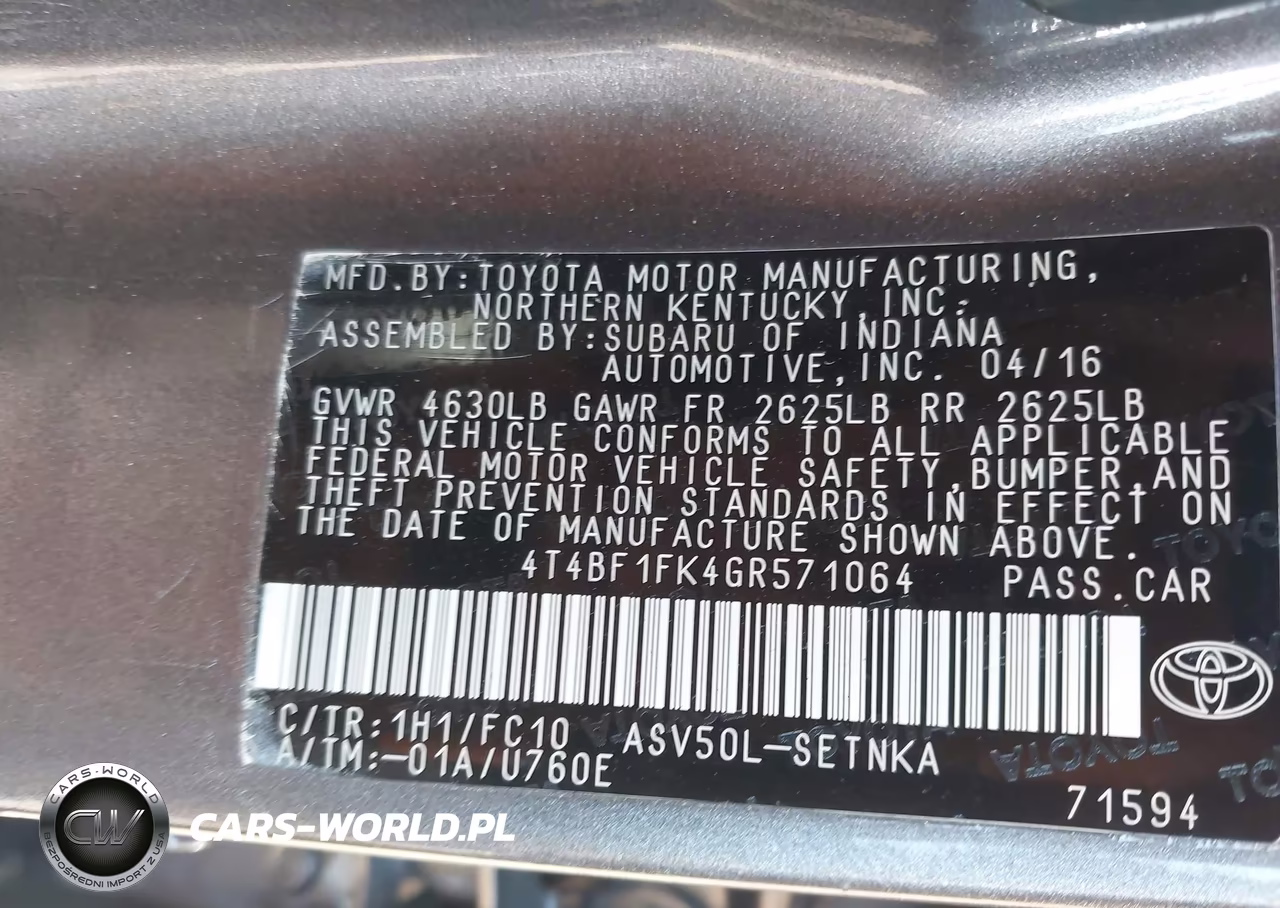 2016 Toyota Camry Le VIN:4T4BF1FK4GR571064 - 9