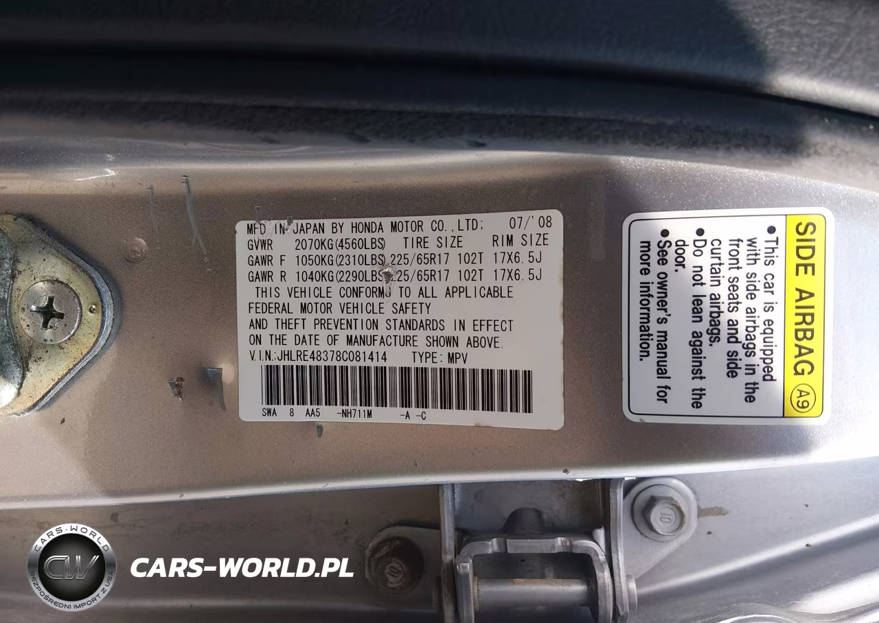 2008 Honda Cr-V Lx VIN:JHLRE48378C081414 - 9