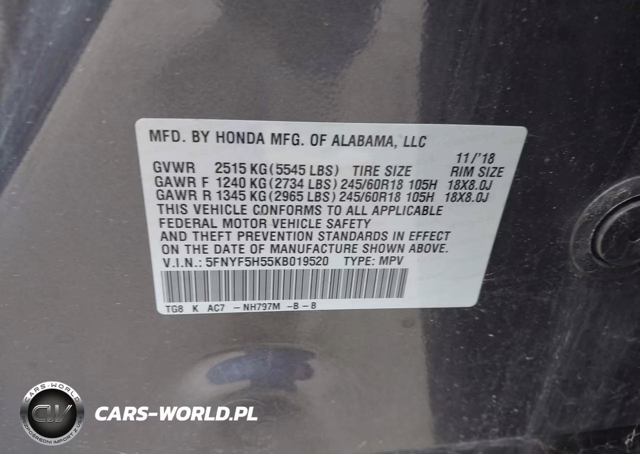 2019 Honda Pilot Ex-L VIN:5FNYF5H55KB019520 - 9