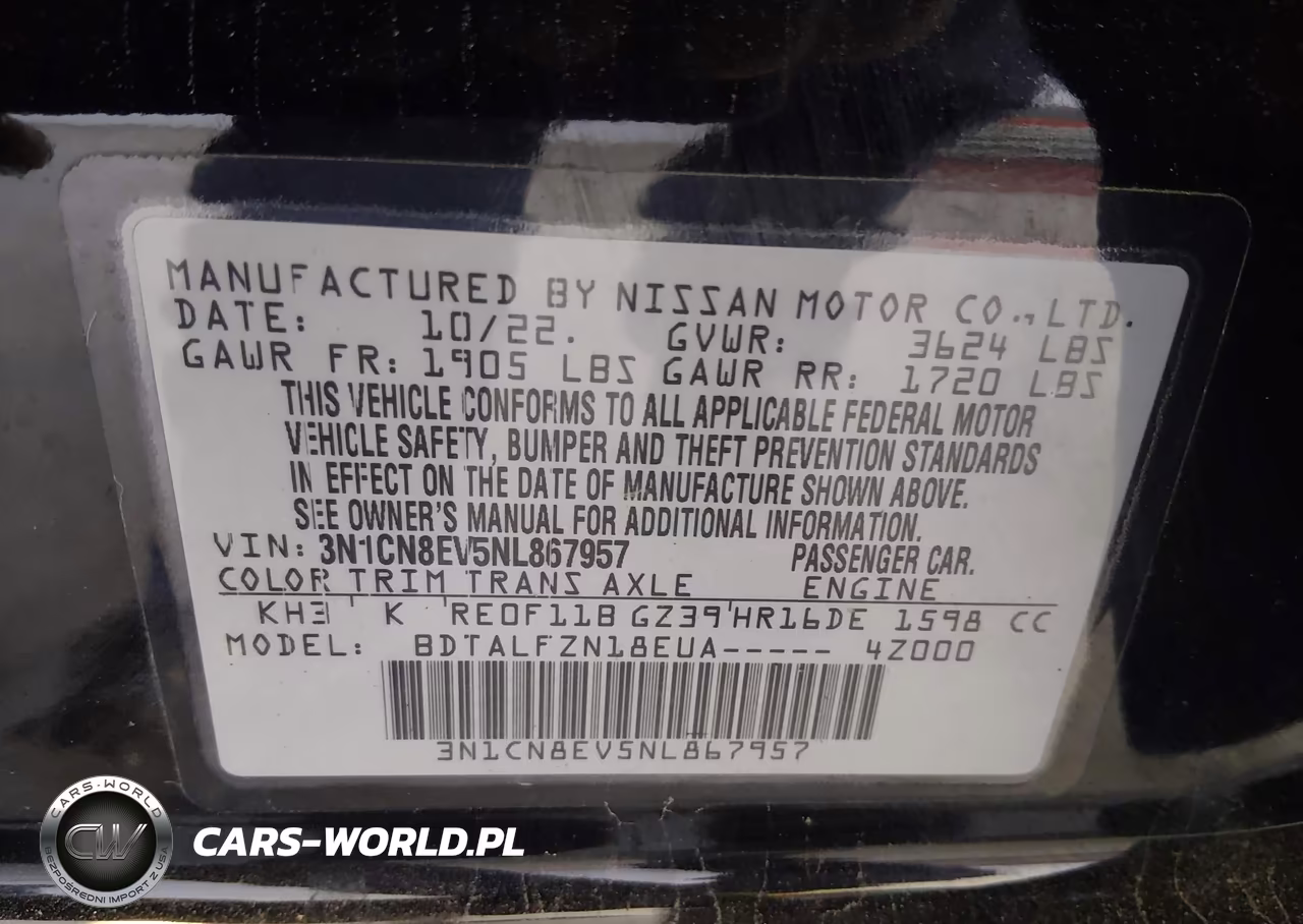 2022 Nissan Versa 1.6 Sv Xtronic Cvt VIN:3N1CN8EV5NL867957 - 9
