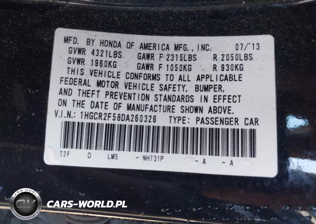 2013 Honda Accord Sport VIN:1HGCR2F58DA260326 - 9