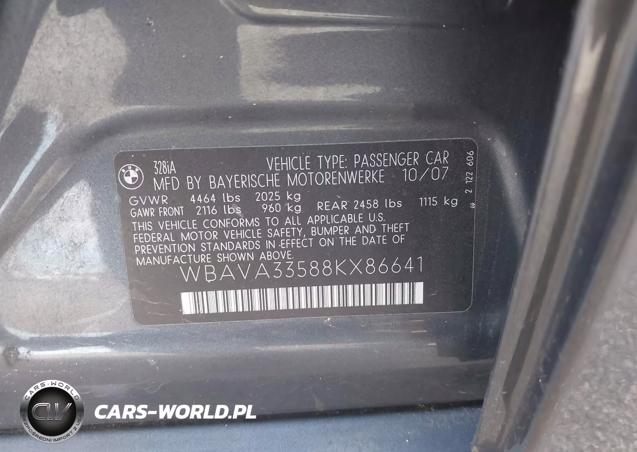 2008 BMW 328I VIN:WBAVA33588KX86641 - 9