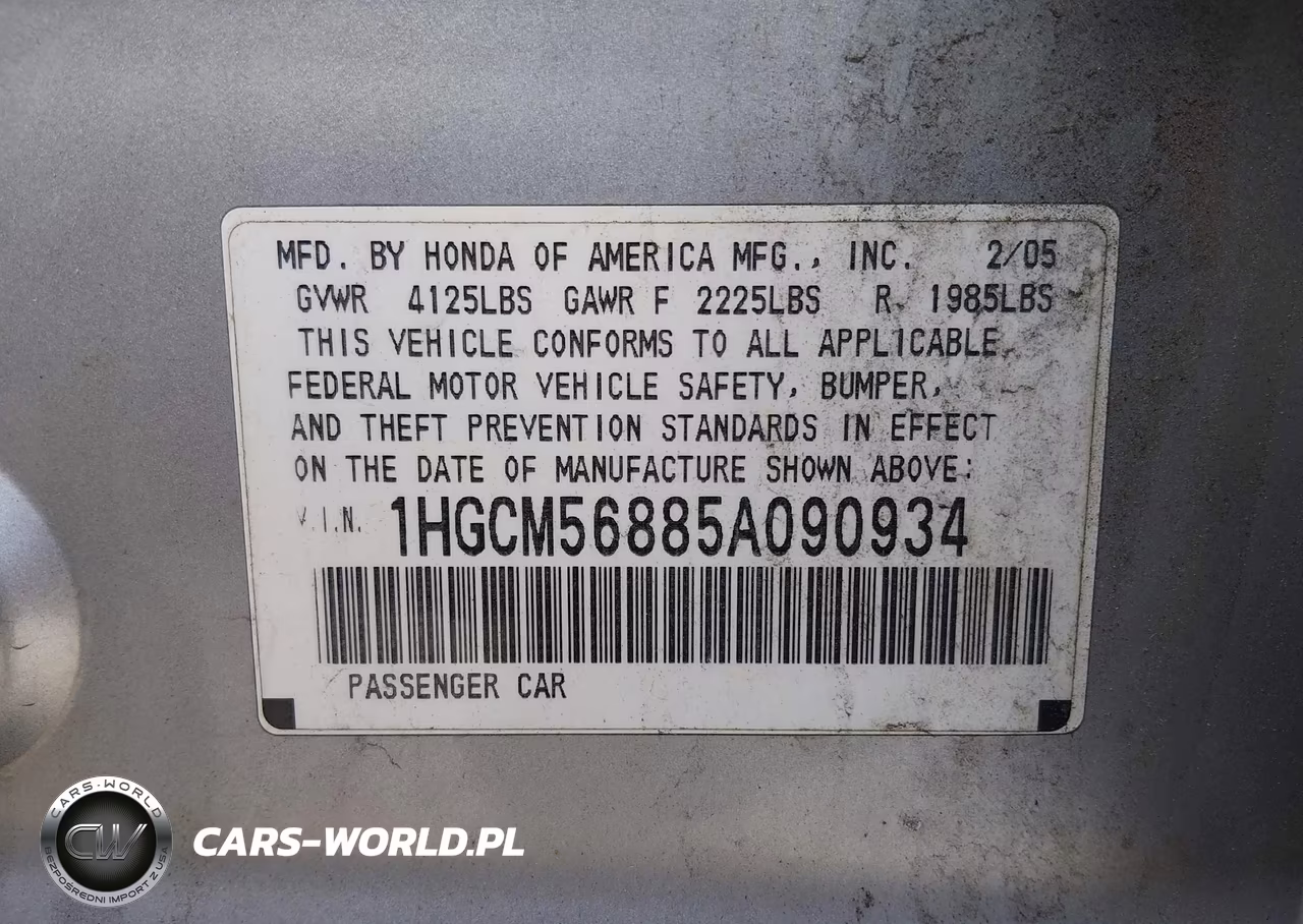 2005 Honda Accord 2.4 Ex VIN:1HGCM56885A090934 - 9