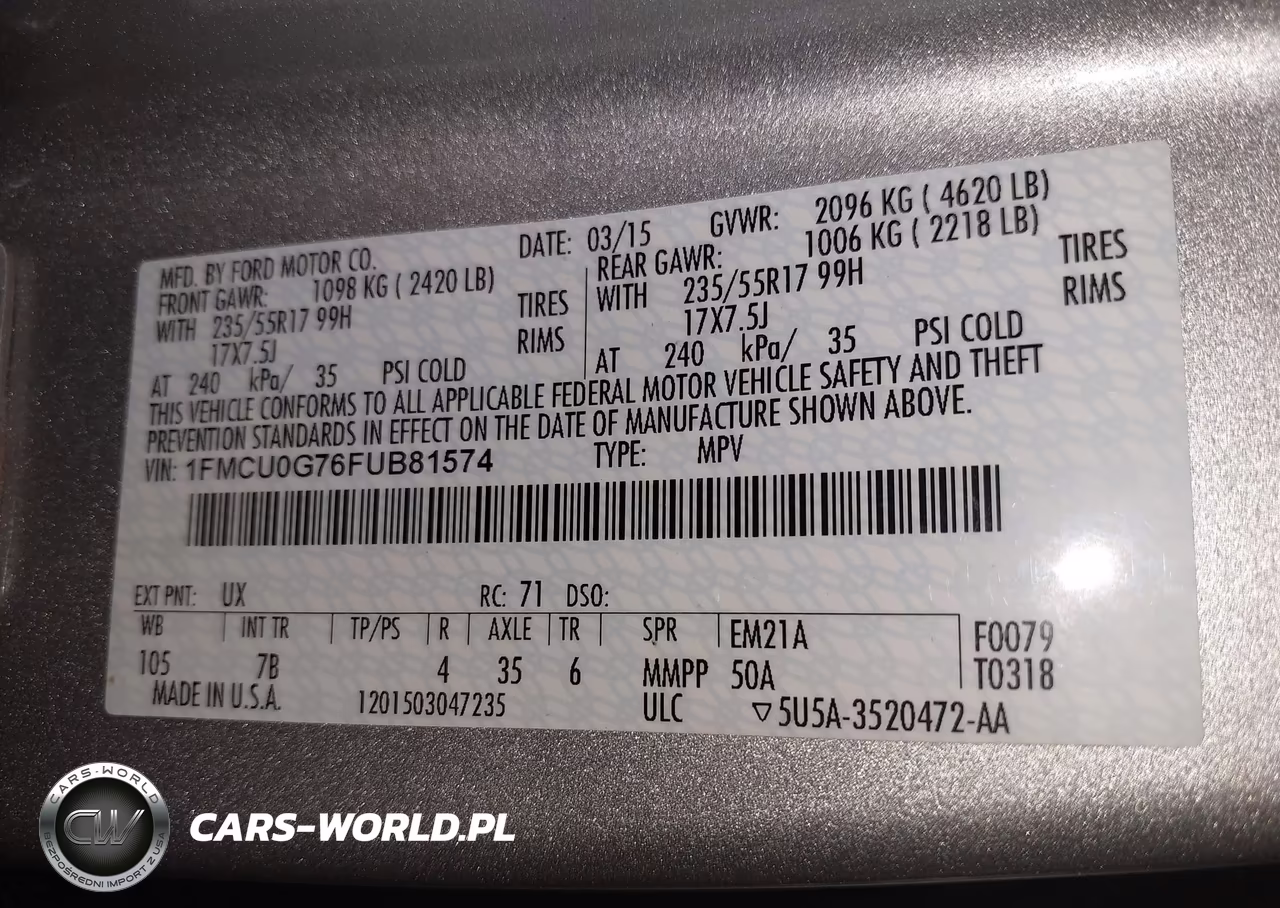 2015 Ford Escape Se VIN:1FMCU0G76FUB81574 - 9