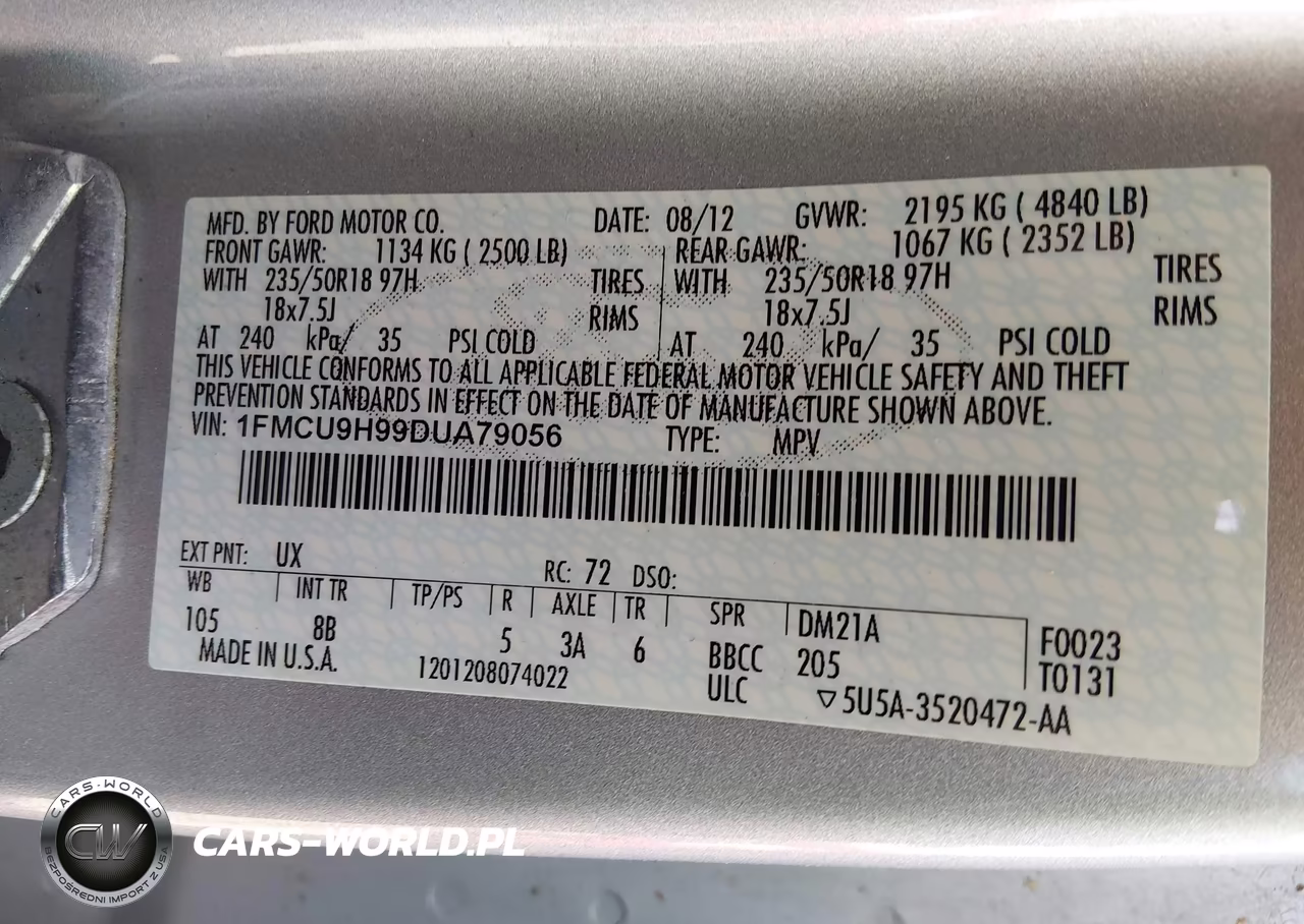 2013 Ford Escape Sel VIN:1FMCU9H99DUA79056 - 9