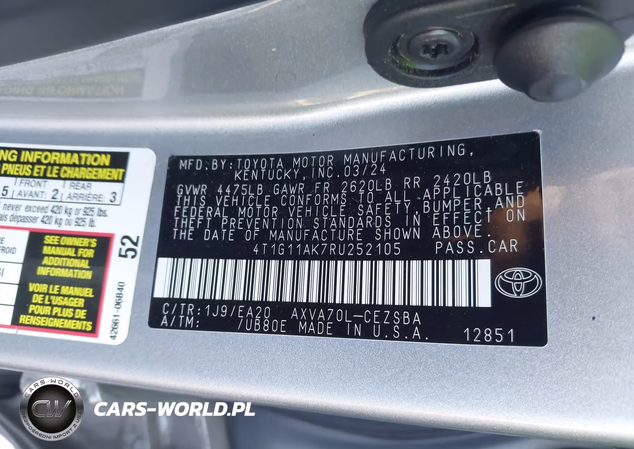 2024 Toyota Camry Se VIN:4T1G11AK7RU252105 - 9