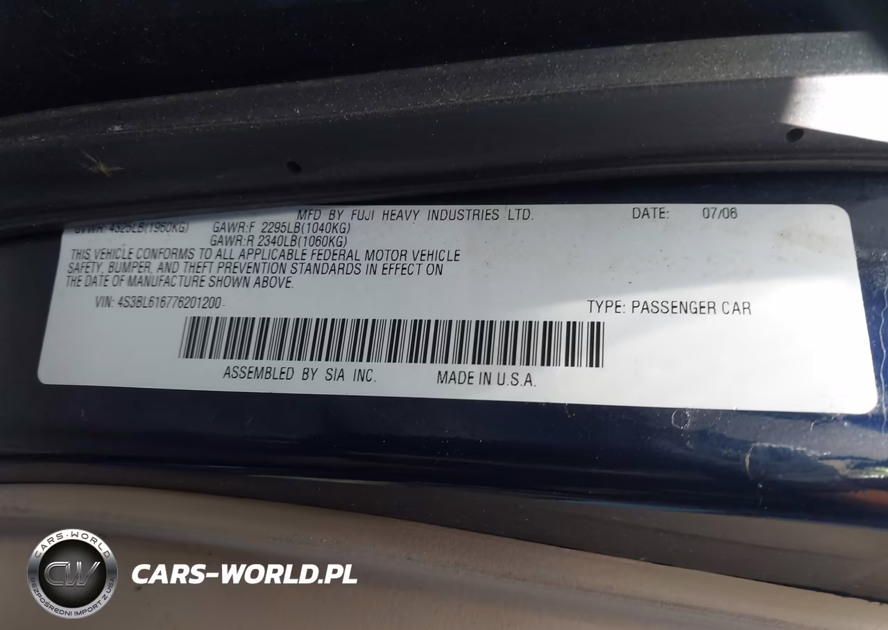 2007 Subaru Legacy 2.5I VIN:4S3BL616776201200 - 9