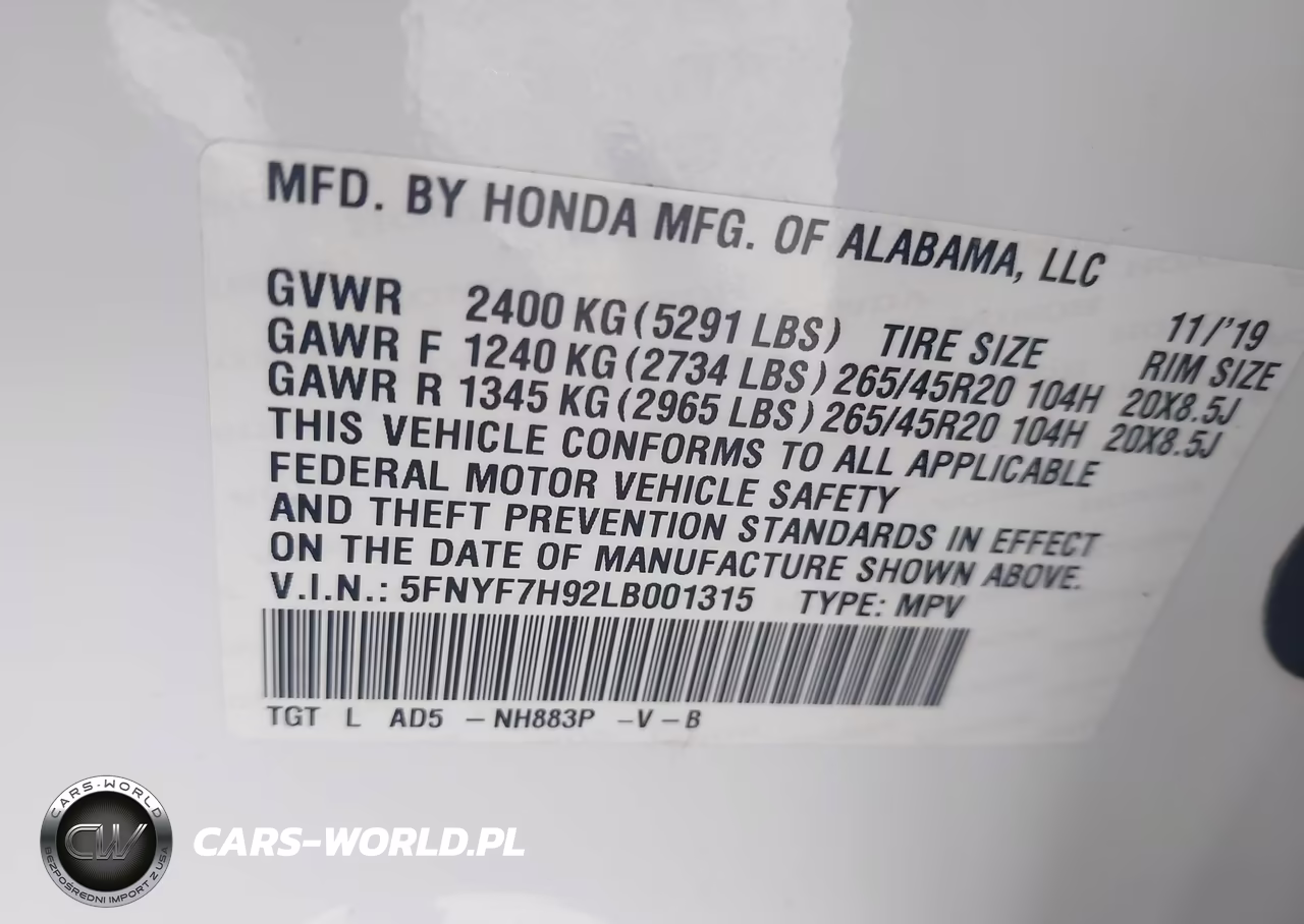 2020 Honda Passport 2Wd Touring VIN:5FNYF7H92LB001315 - 9