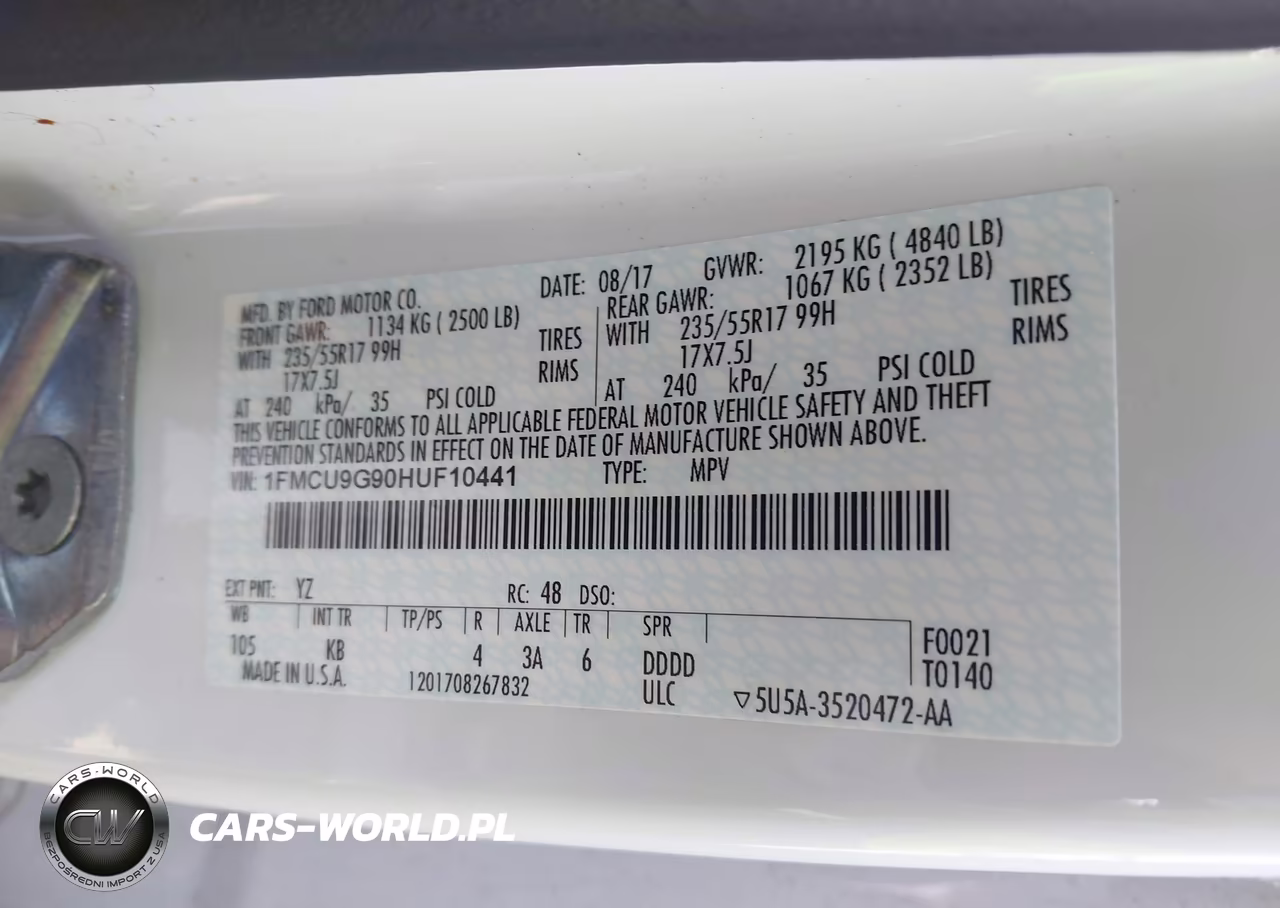 2017 Ford Escape Se VIN:1FMCU9G90HUF10441 - 9