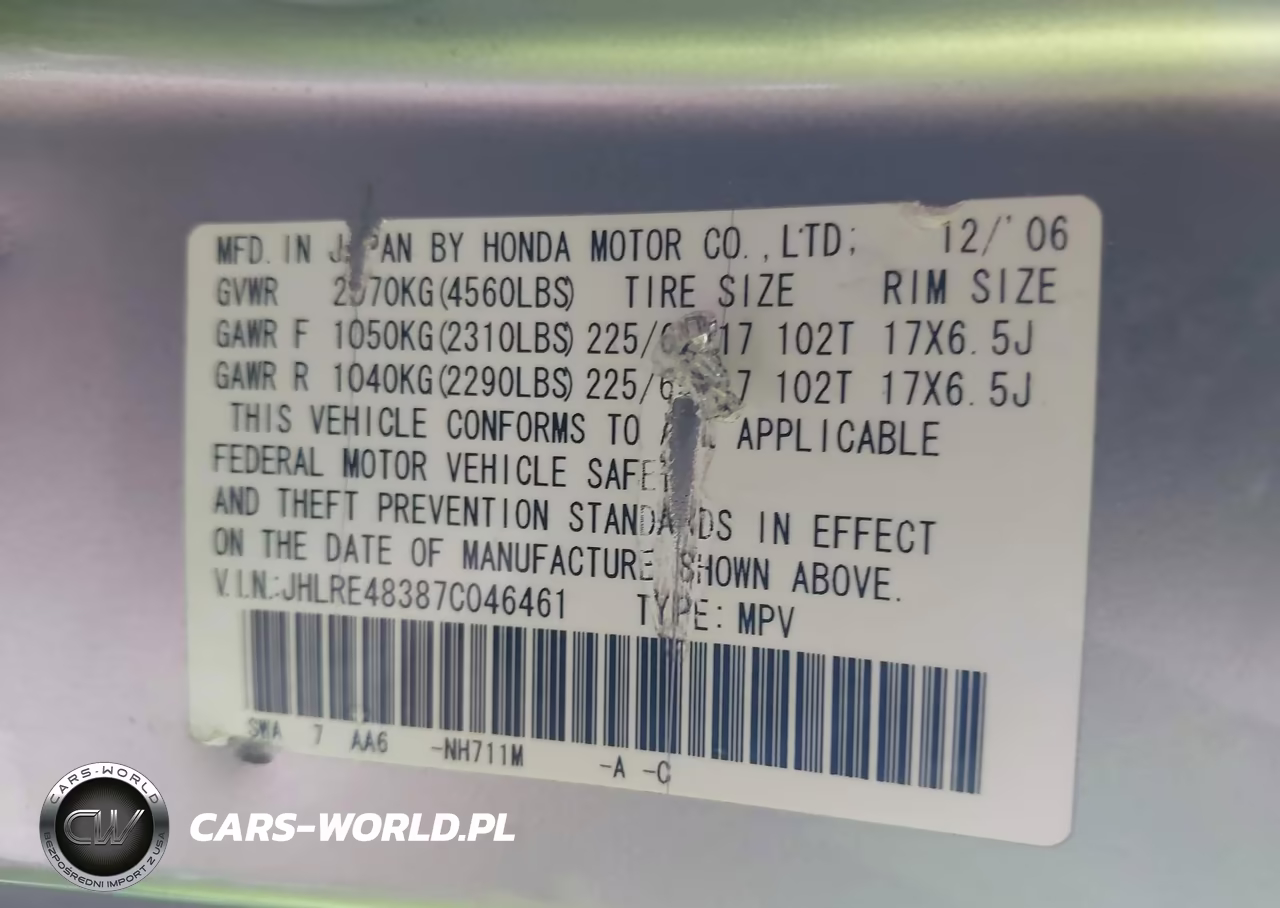 2007 Honda Cr-V Lx VIN:JHLRE48387C046461 - 9