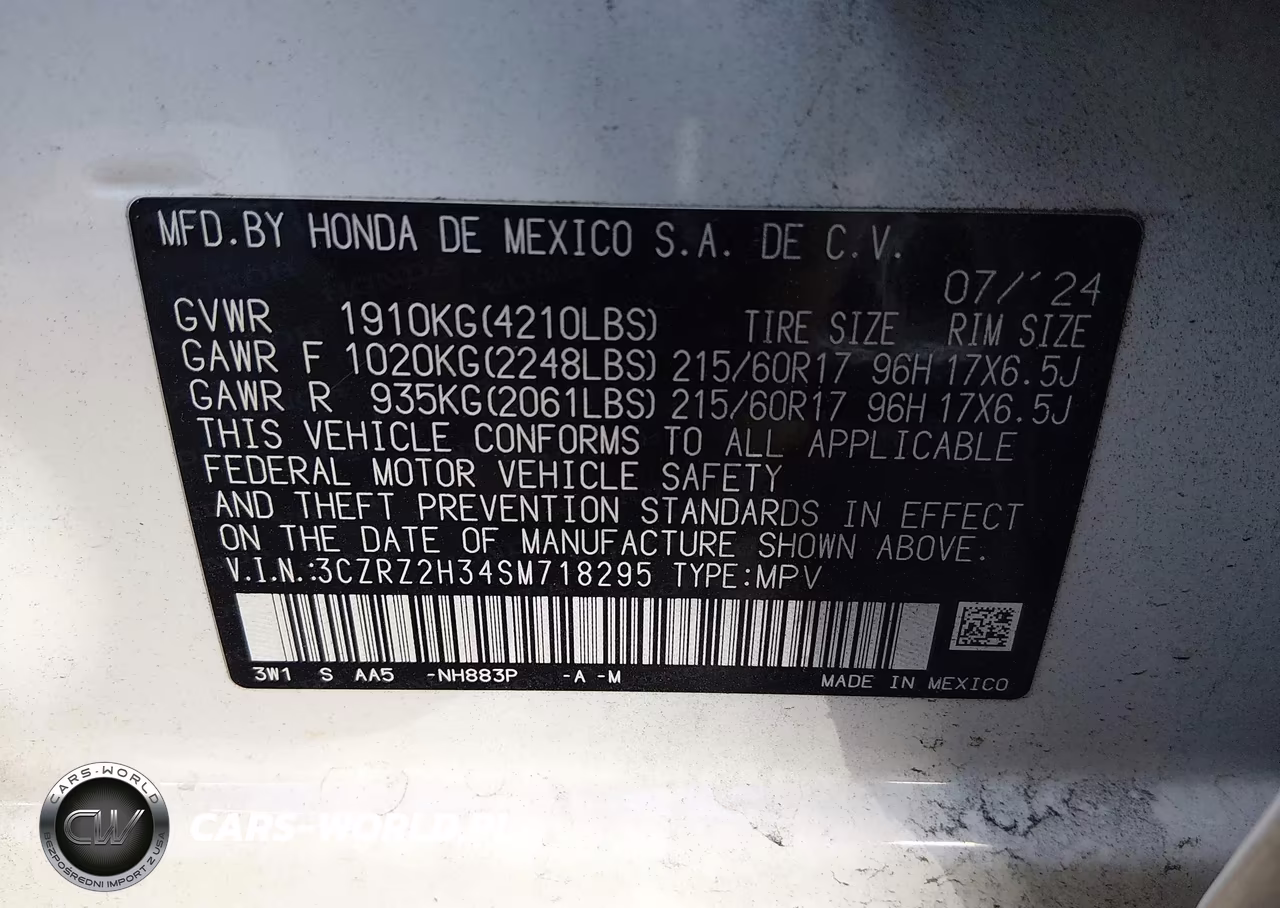 2025 Honda Hr-V Awd Lx VIN:3CZRZ2H34SM718295 - 9