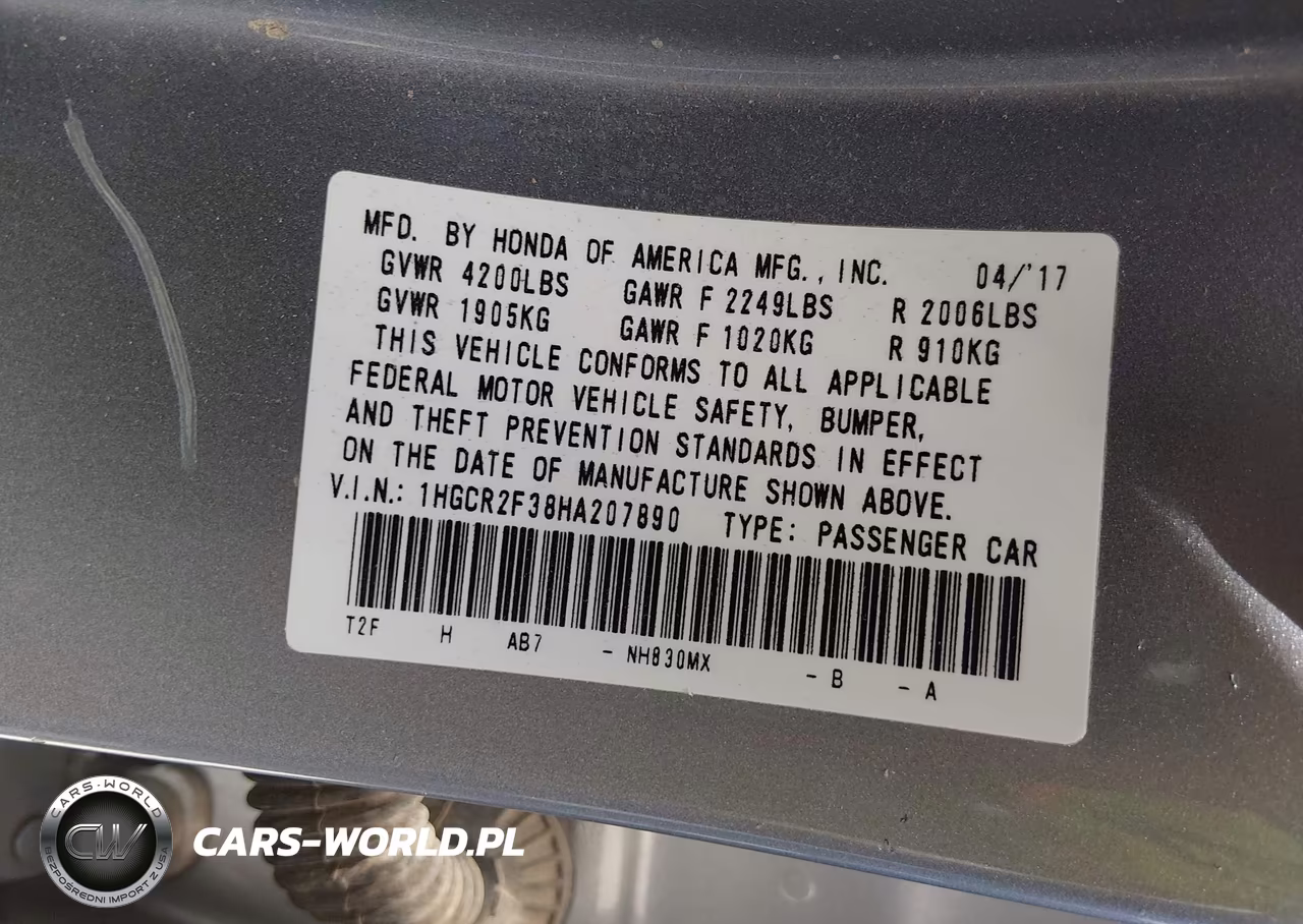 2017 Honda Accord Lx VIN:1HGCR2F38HA207890 - 9