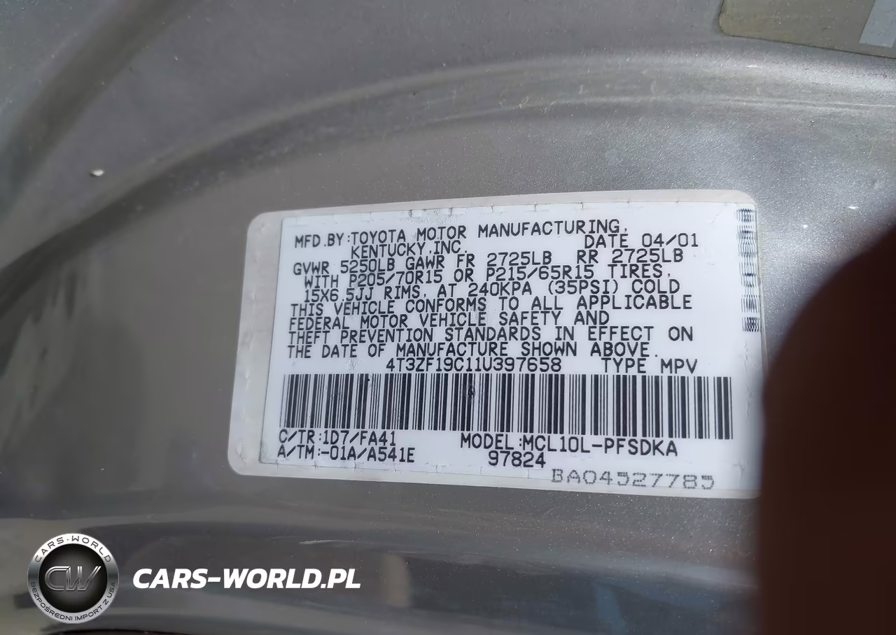 2001 Toyota Sienna Ce VIN:4T3ZF19C11U397658 - 9