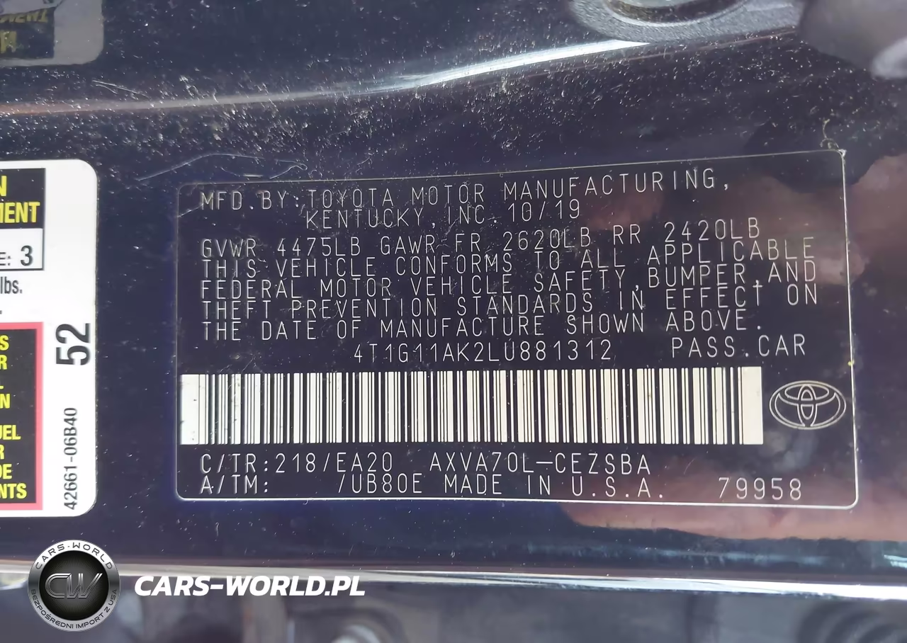 2020 Toyota Camry Se VIN:4T1G11AK2LU881312 - 9