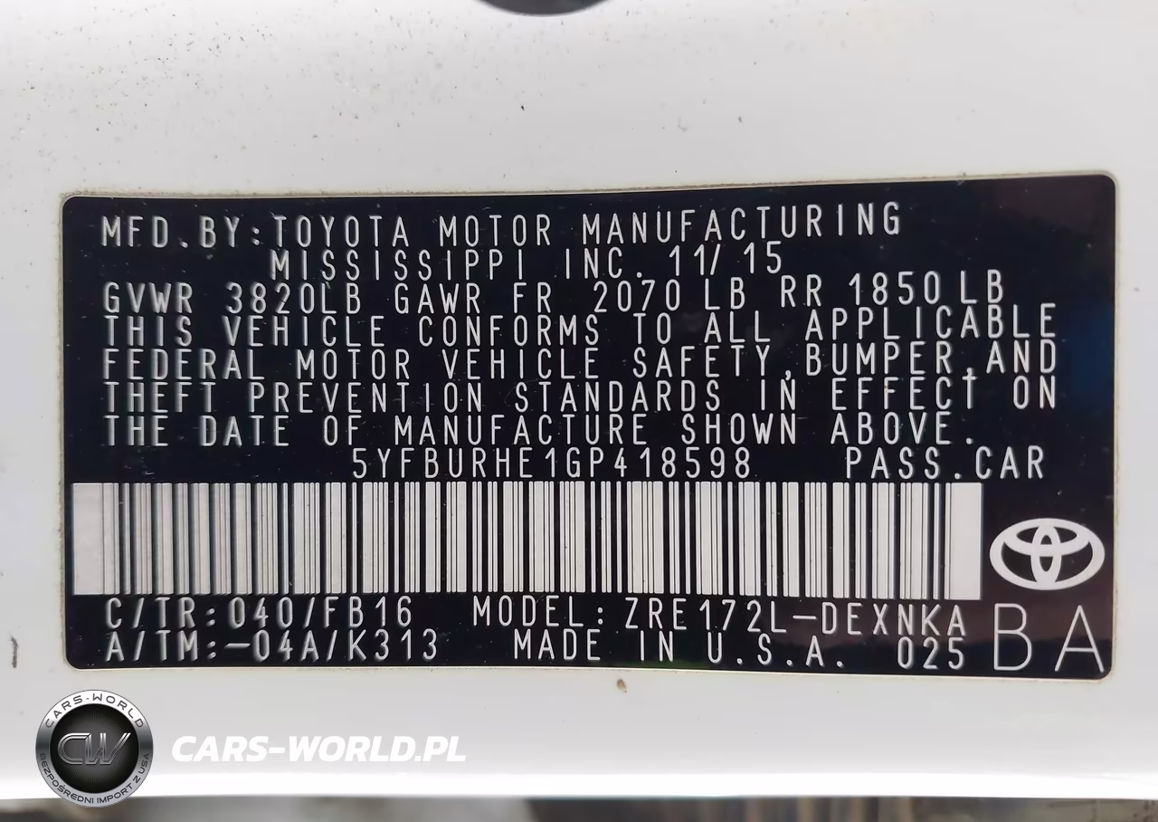 2016 Toyota Corolla Le VIN:5YFBURHE1GP418598 - 9