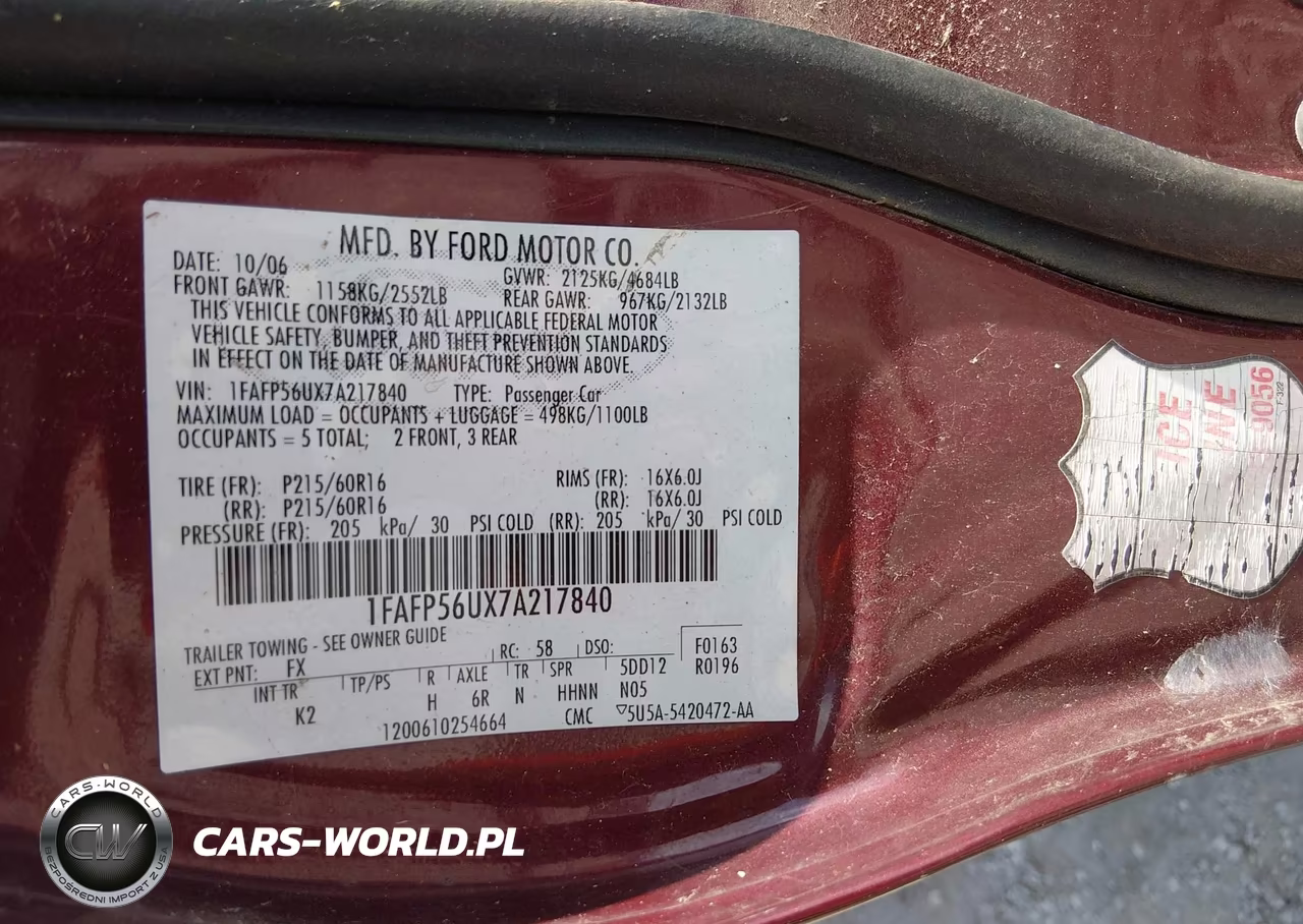 2007 Ford Taurus Sel VIN:1FAFP56UX7A217840 - 9