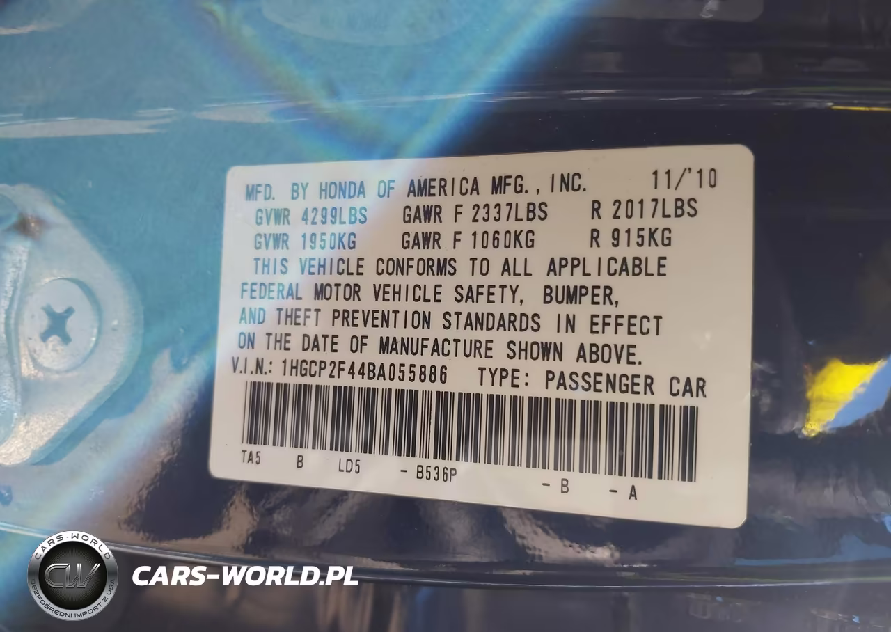 2011 Honda Accord Lxp VIN:1HGCP2F44BA055886 - 9
