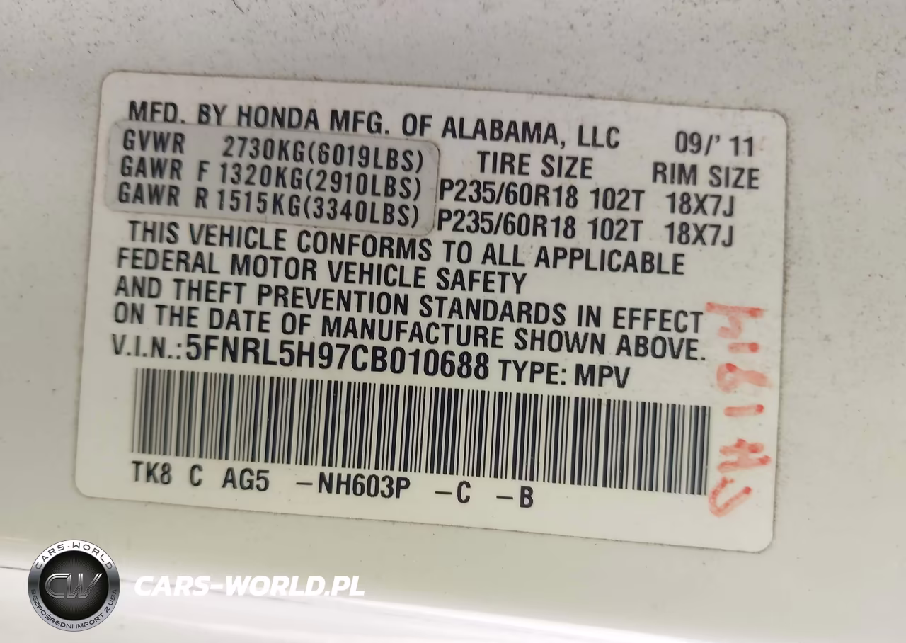 2012 Honda Odyssey Touring-Touring Elite VIN:5FNRL5H97CB010688 - 9