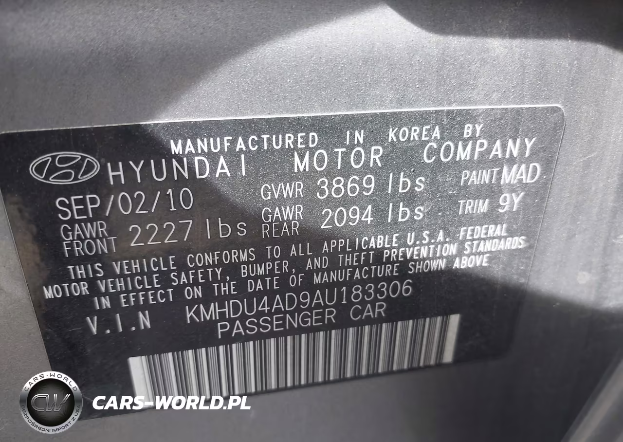 2010 Hyundai Elantra Gls VIN:KMHDU4AD9AU183306 - 9