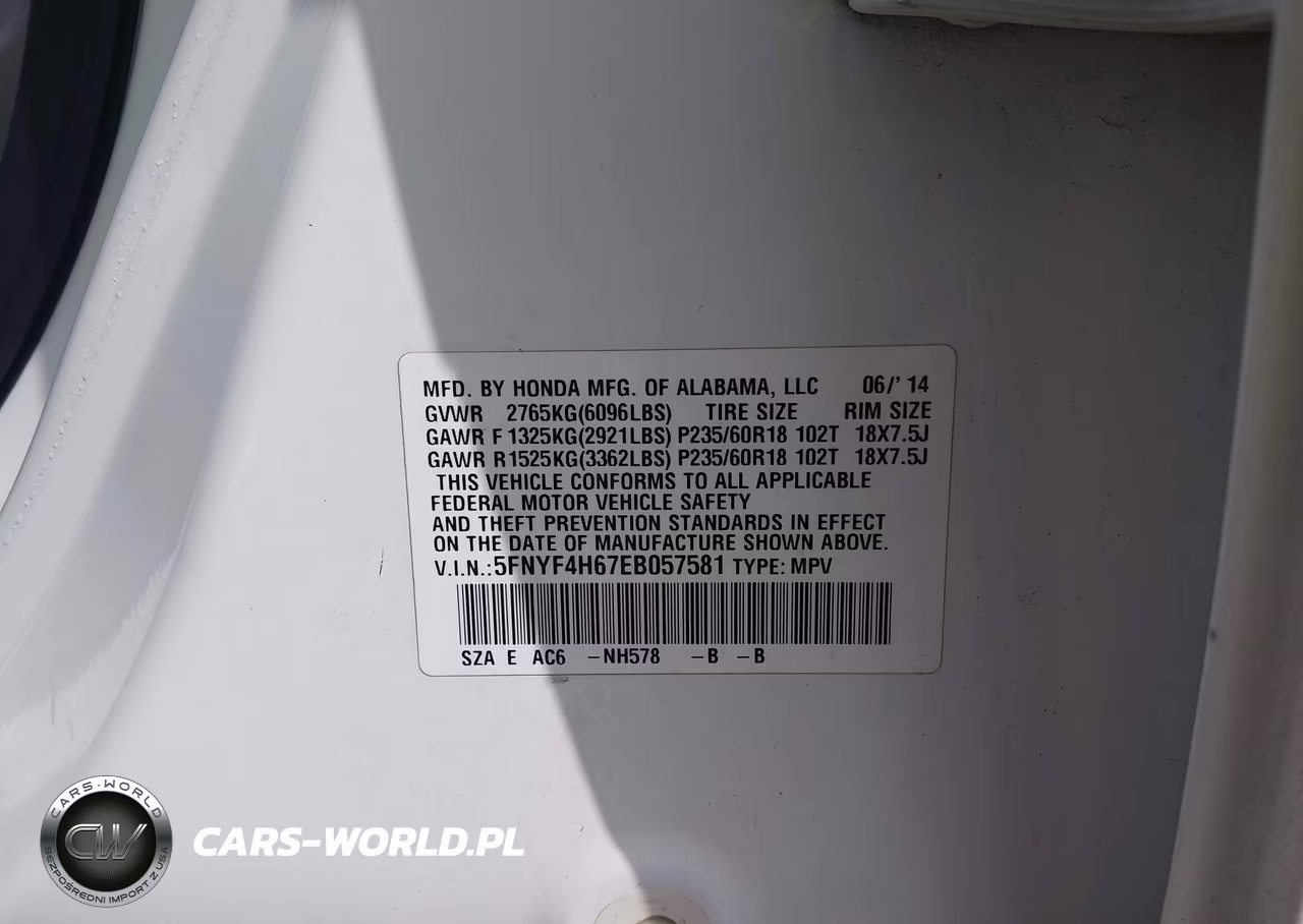 2014 Honda Pilot Ex-L VIN:5FNYF4H67EB057581 - 9