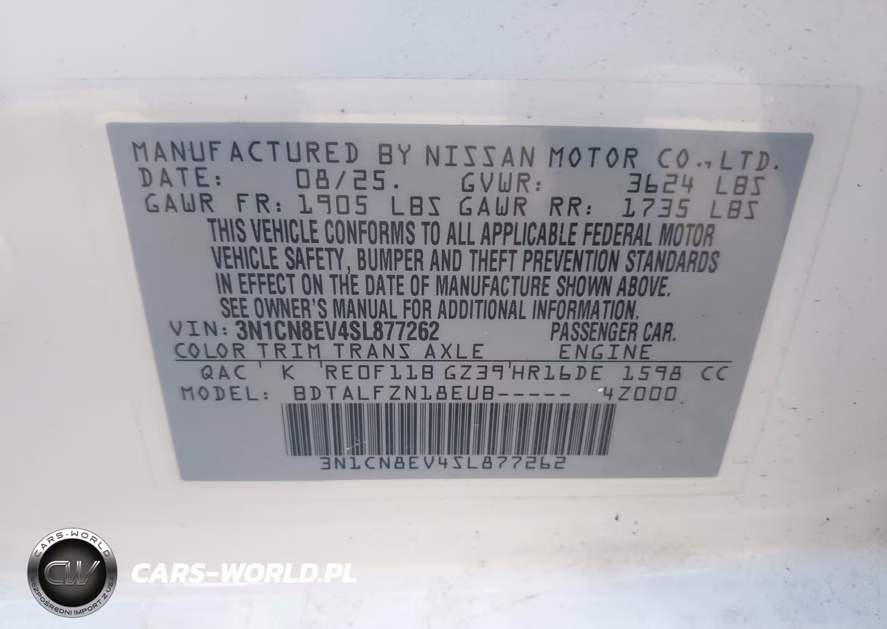 2025 Nissan Versa 1.6 Sv VIN:3N1CN8EV4SL877262 - 9