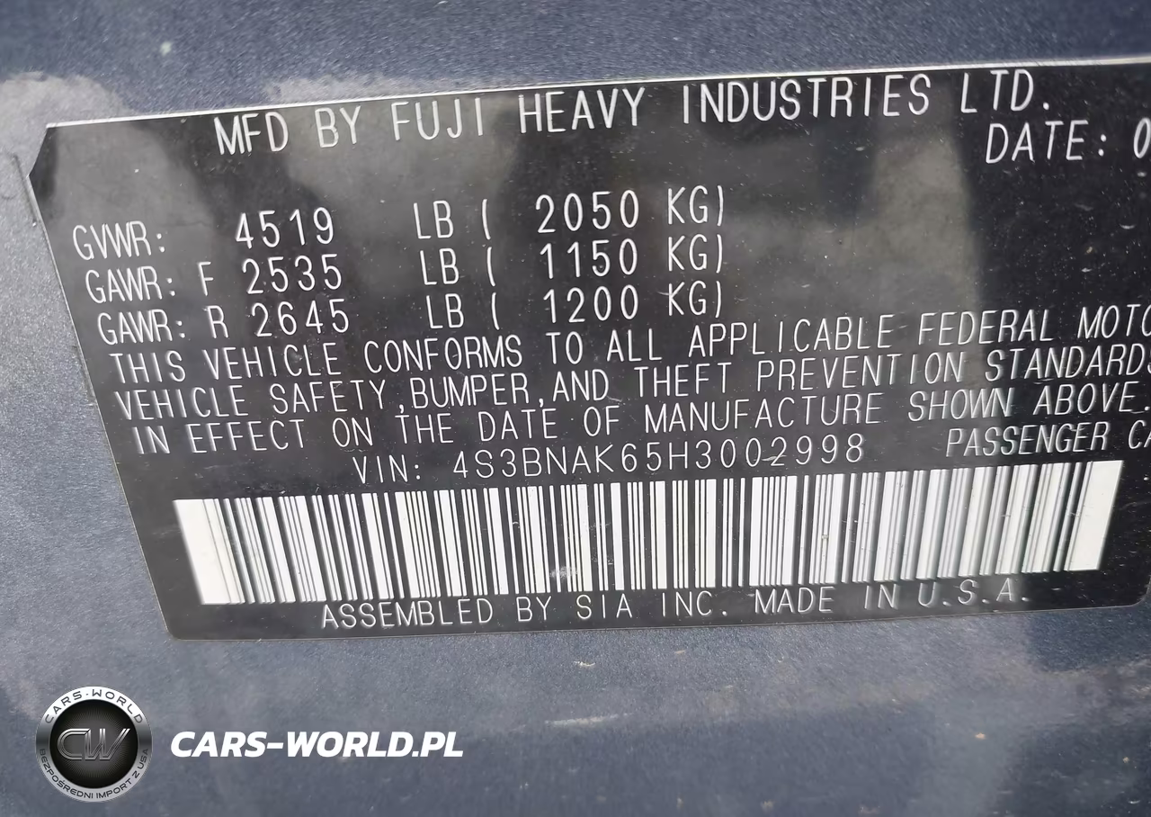 2017 Subaru Legacy 2.5I Limited VIN:4S3BNAK65H3002998 - 9