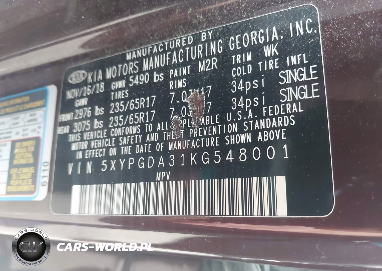2019 Kia Sorento 2.4L Lx VIN:5XYPGDA31KG548001 - 8