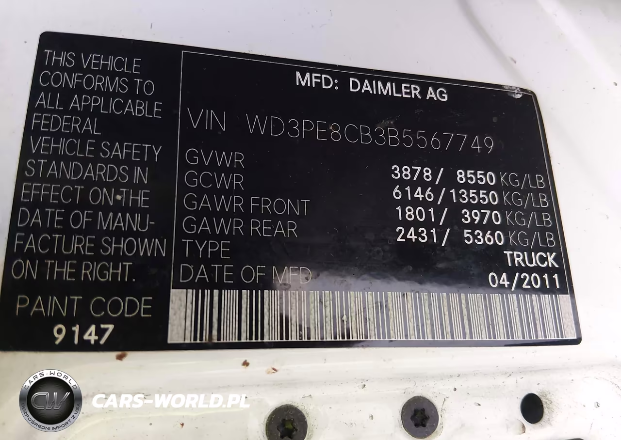 2011 Mercedes-Benz Sprinter 2500 High Roof VIN:WD3PE8CB3B5567749 - 9