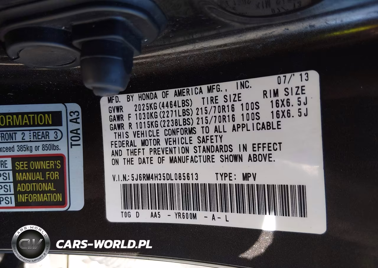 2013 Honda Cr-V Lx VIN:5J6RM4H35DL085613 - 9