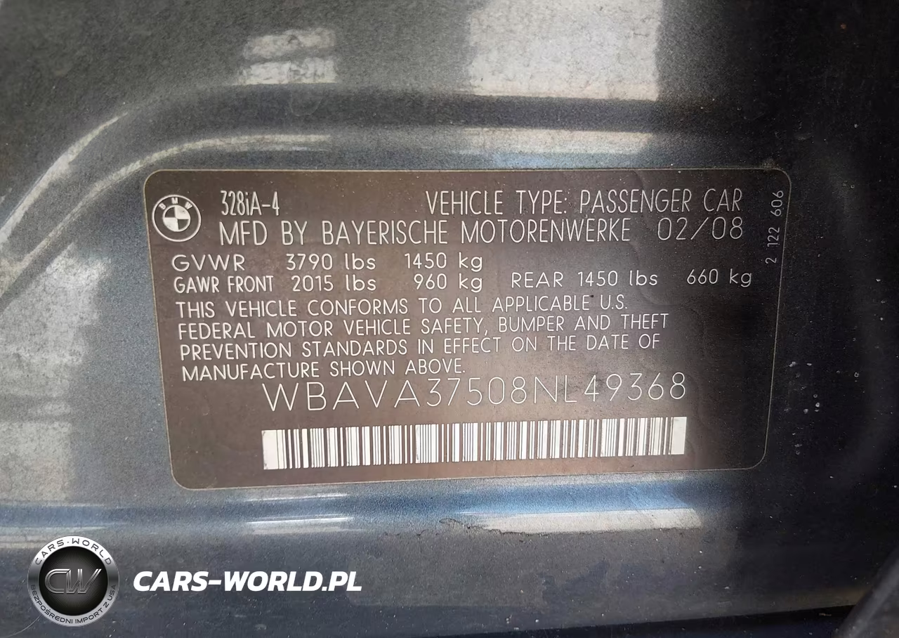 2008 BMW 328I VIN:WBAVA37508NL49368 - 9