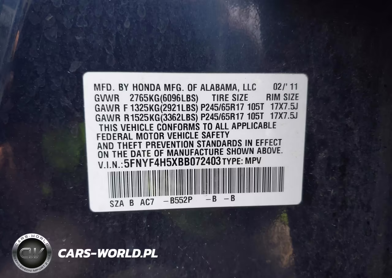 2011 Honda Pilot Ex-L VIN:5FNYF4H5XBB072403 - 9