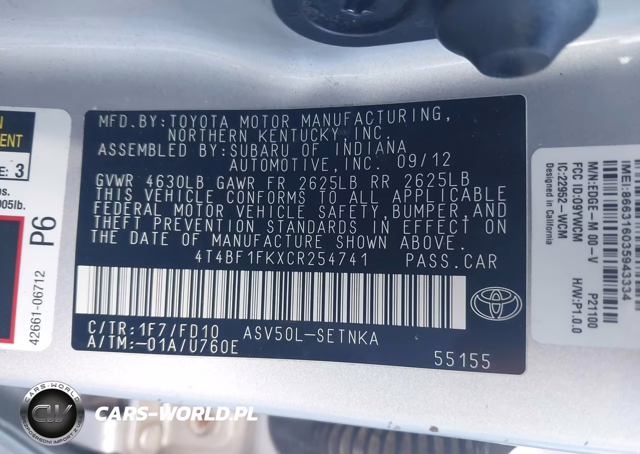 2012 Toyota Camry Le VIN:4T4BF1FKXCR254741 - 9