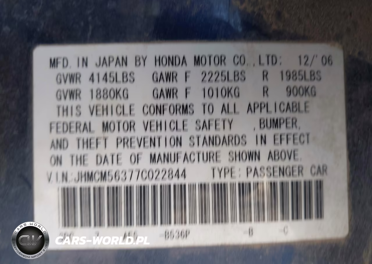 2007 Honda Accord 2.4 Se VIN:JHMCM56377C022844 - 9