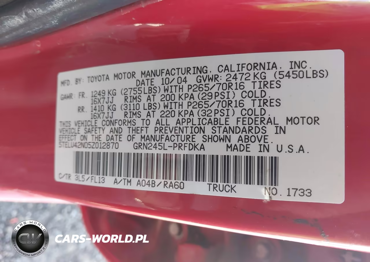 2005 Toyota Tacoma Base V6 VIN:5TELU42N05Z012870 - 9