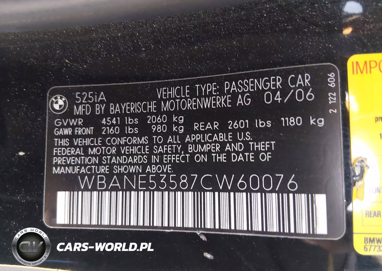 2007 BMW 525I VIN:WBANE53587CW60076 - 9