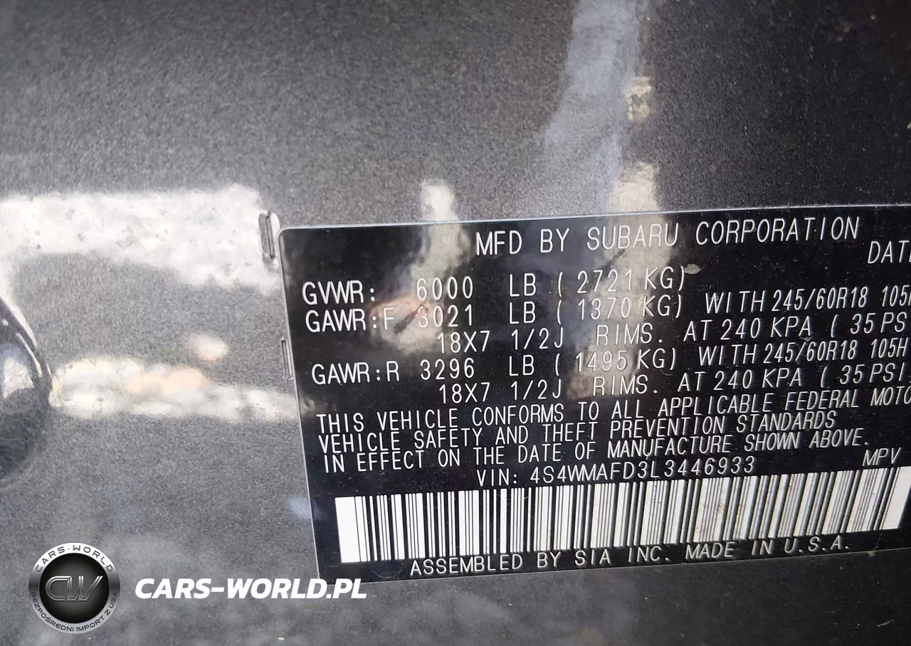 2020 Subaru Ascenso Premium VIN:4S4WMAFD3L3446933 - 9