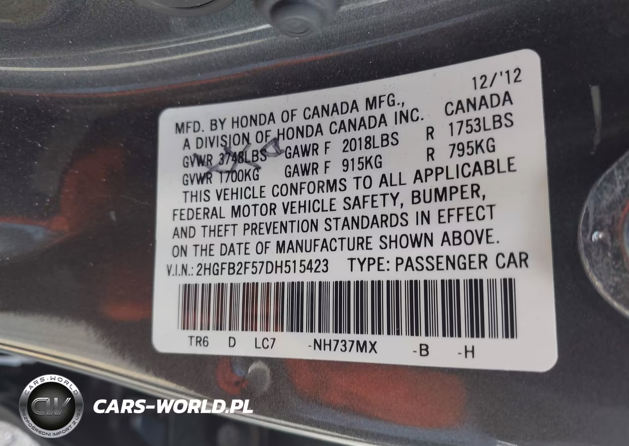2013 Honda Civic Lx VIN:2HGFB2F57DH515423 - 9