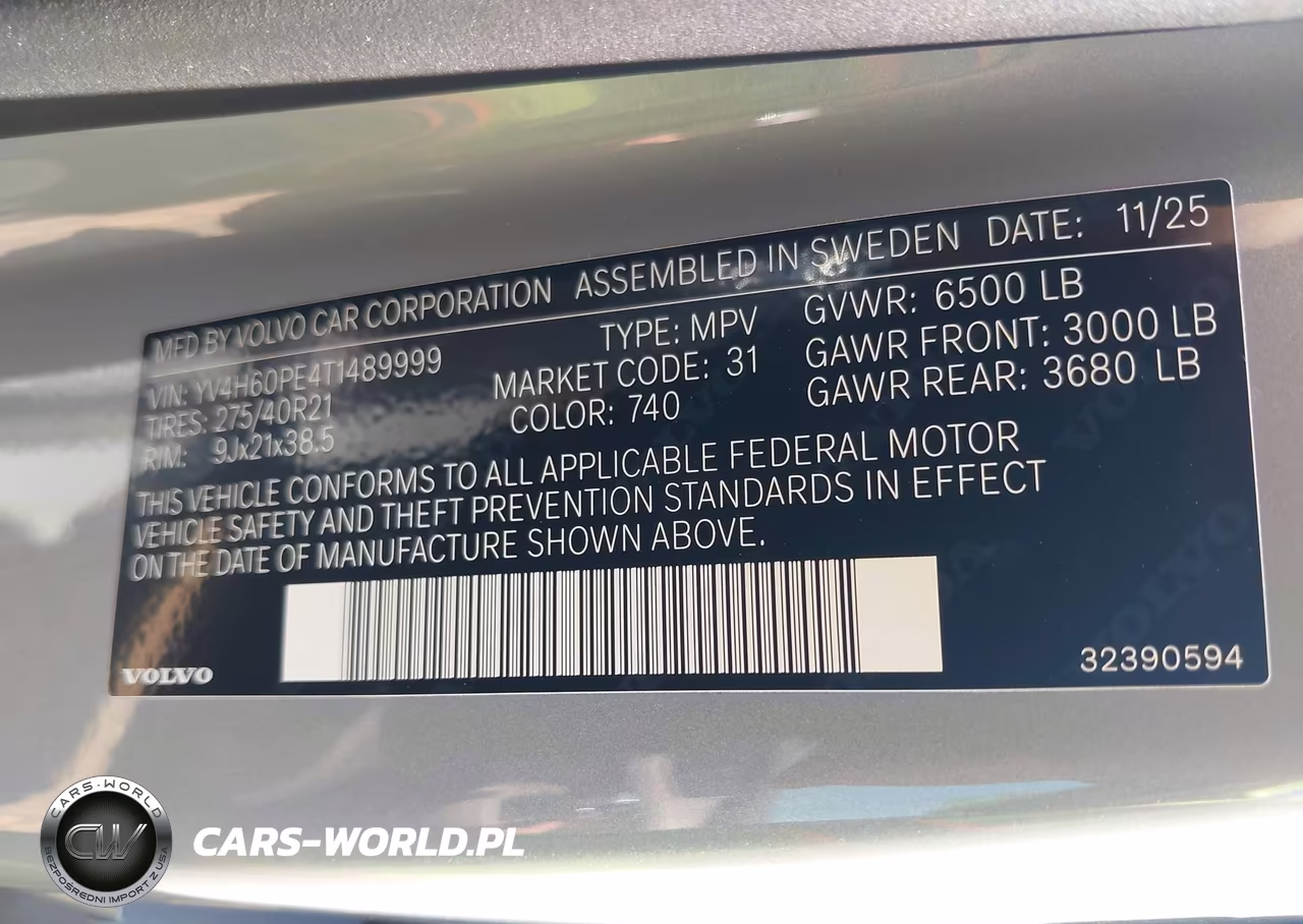 2026 Volvo Xc90 Plug-In Hybrid Plus, T8 Awd, Electric-Gasoline, Bright, 7 Seats VIN:YV4H60PE4T1489999 - 9