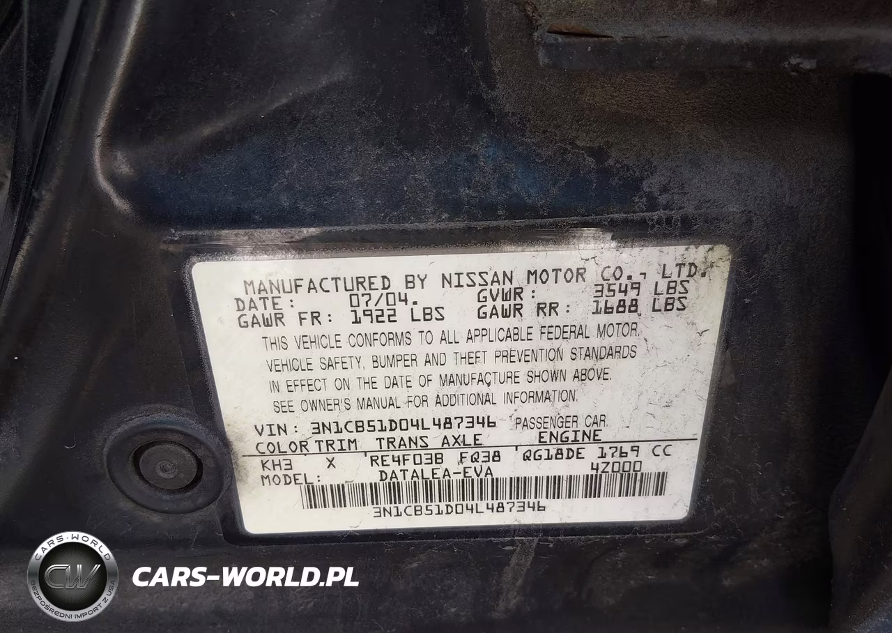 2004 Nissan Sentra 1.8S VIN:3N1CB51D04L487346 - 9