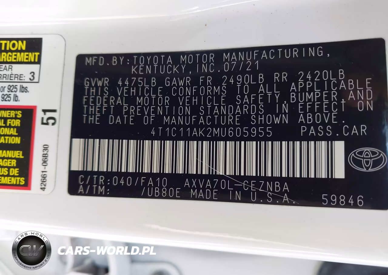 2021 Toyota Camry Le VIN:4T1C11AK2MU605955 - 9