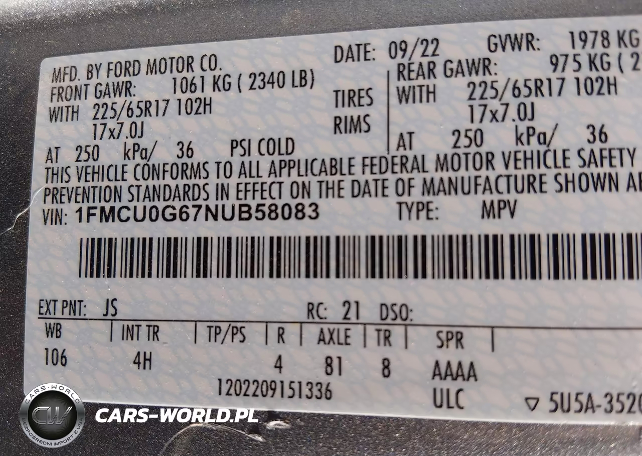2022 Ford Escape Se VIN:1FMCU0G67NUB58083 - 9