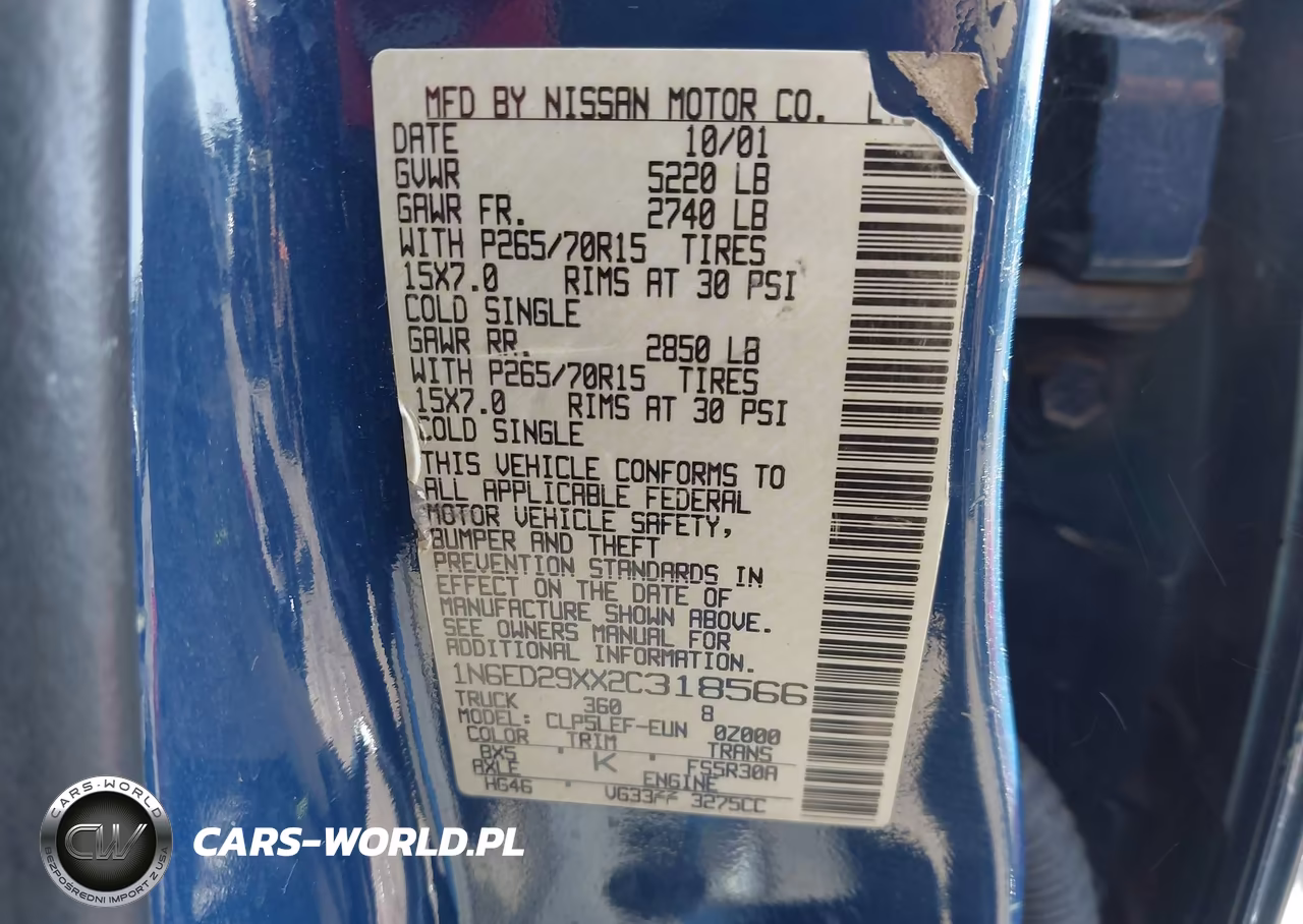 2002 Nissan Frontier Xe-V6 VIN:1N6ED29XX2C318566 - 9
