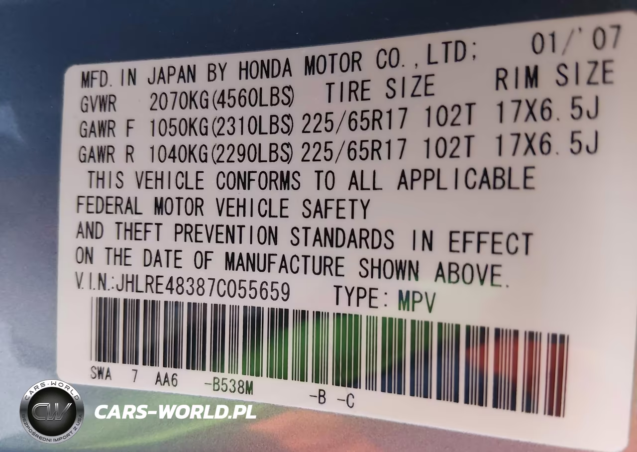 2007 Honda Cr-V Lx VIN:JHLRE48387C055659 - 9